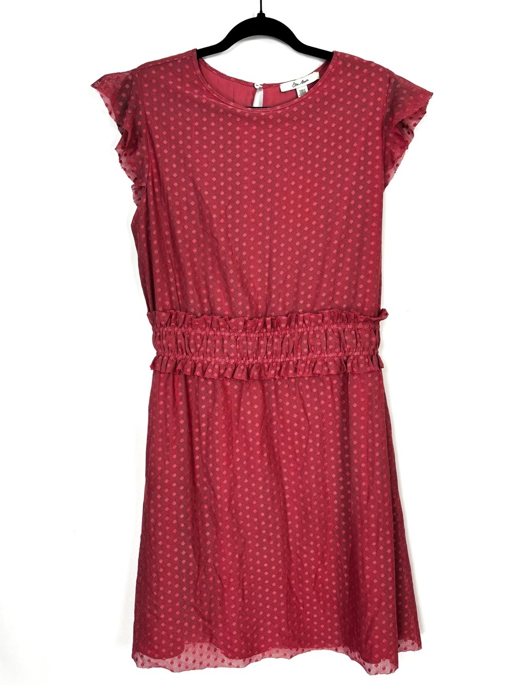 Ella Moon Mauve Purple Red Smocked Waist Dot Fabric Dress Sz Large New with Tags